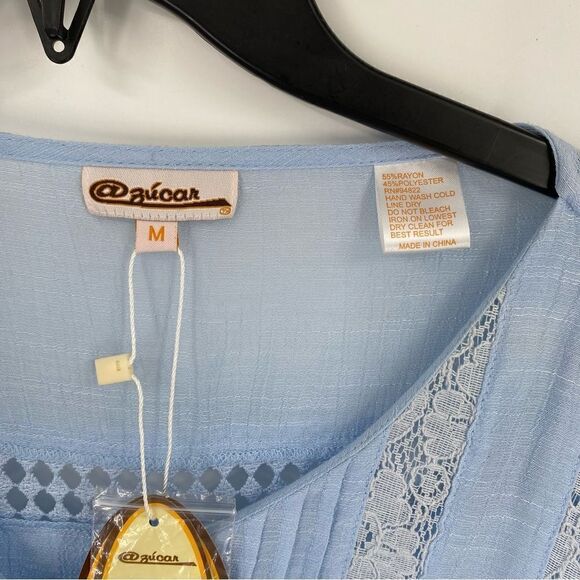 @Zucar Women’s V Neck Blue Button Front Boho Blouse size M - Picture 3 of 5